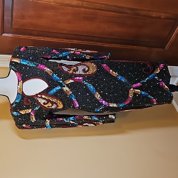 VINTAGE IN VOGUE DRESS MADE IN INDIA 8 BEADED SEQUINS 100% SILK 100% RAYON - Picture 1 of 13